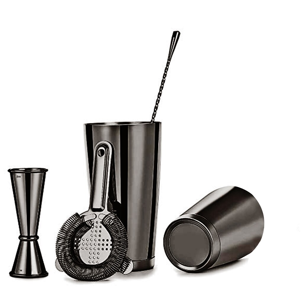 Cocktailshaker 6pcs Cocktail Shaker Home Bar Set, Stainless Steel Boston Shaker used in bars: Gunmetal Blacke 6pc