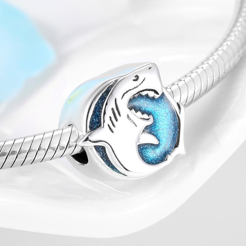 Contas do oceano amigo humano golfinhos esmalte azul autêntico 925 contas de prata esterlina caber encantos originais pulseiras fazendo