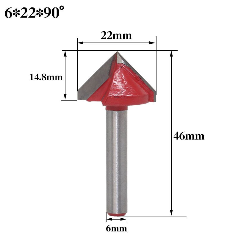 1pc 6mm v urajyrsinterät cnc kaiverrus jyrsin 60-150 asteen puuntyöstö veitsi volframikarbidi leikkaustyökalut: 6 x 22 x 90r