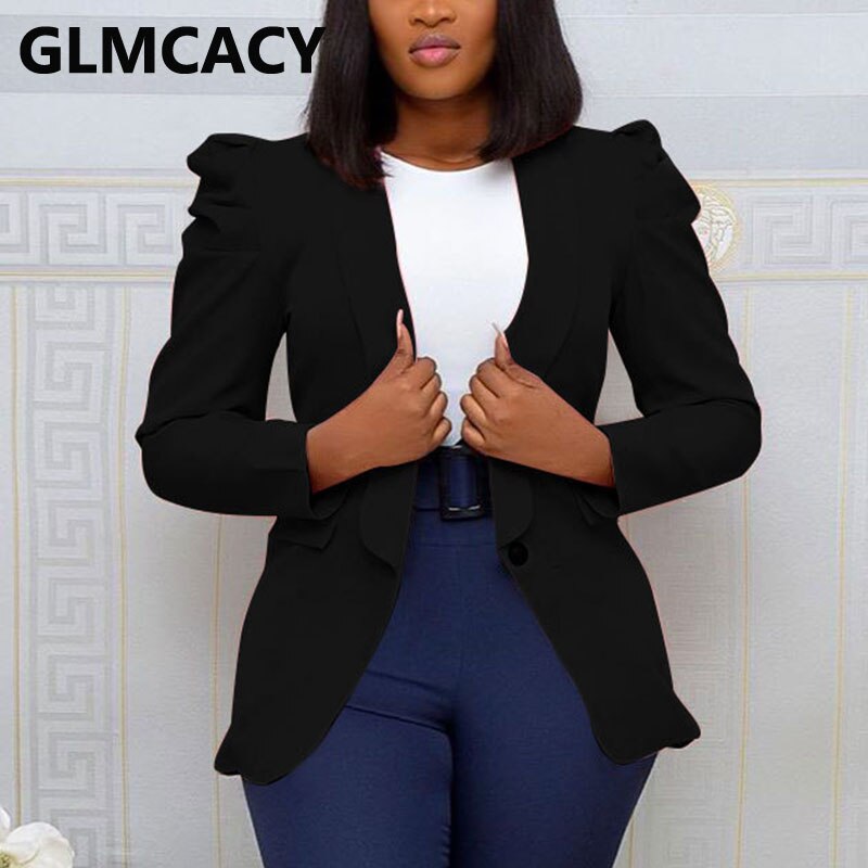 Kvinder oversize enkeltradet langærmet top blazer kontor dame arbejdstøj: Sort / S