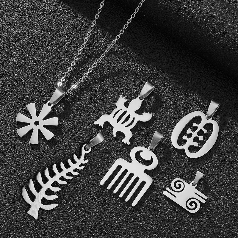 African Traditional Symbol Pendant Necklaces for Stainless Steel Gold/Steel Color Africa Adinkra Gye Nyame Ethnic Jewelry