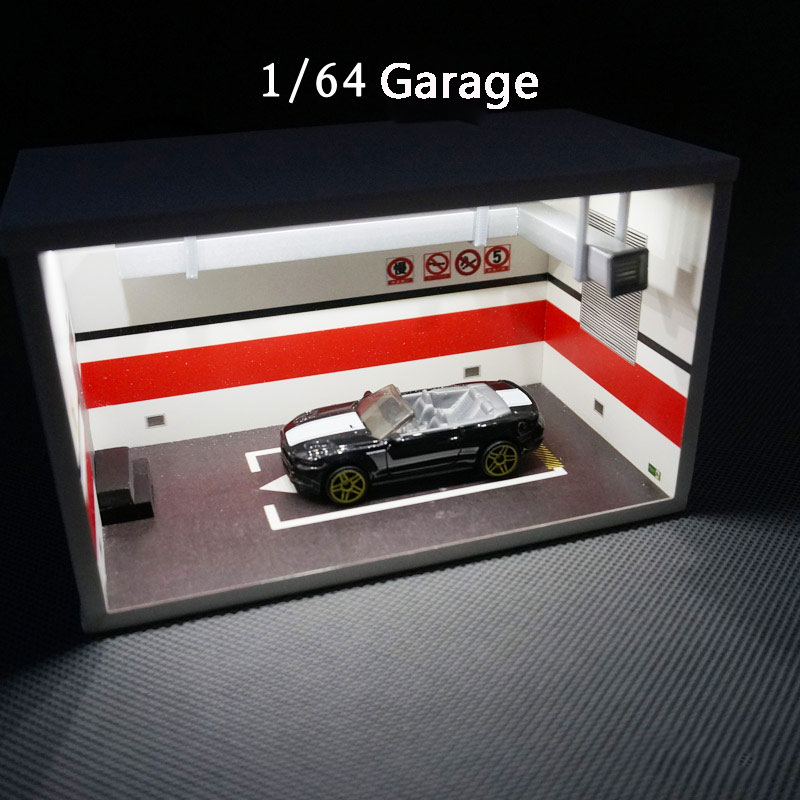 1: 64 skala Legierung Auto Modell Parkplatz Diorama PVC Unterirdischen Garage Szene Thema Vitrine Mit Licht Lagerung Kasten