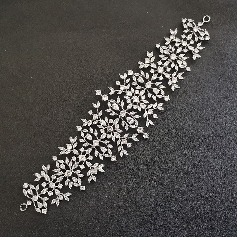 SLBRIDAL di Lusso Flessibile Pieno Zircone Cubico di Nozze Diadema Della fascia Da Sposa Damigelle D'onore corona CZ Accessori Dei Capelli Dei Monili Delle Donne