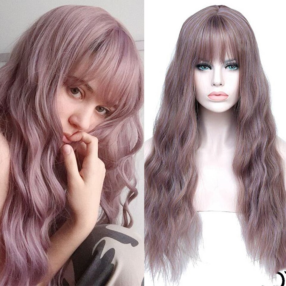 HOUYAN 22 Inch Long Wavy Wig with Bang Red Hair Cosplay Wig Heat Resistant Synthetic Hair Wigs: 4/30HL
