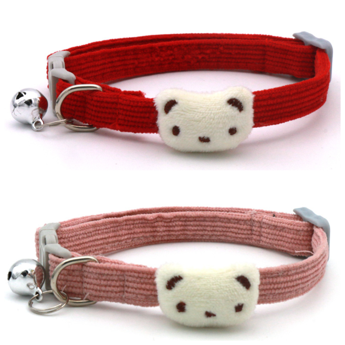 Joli collier réglable pour animaux de compagnie, 2 pièces, ours de dessin animé, en peluche douce, avec cloche, accessoires pour petits chiens, collier pour chat, fournitures pour animaux de compagnie: Argent