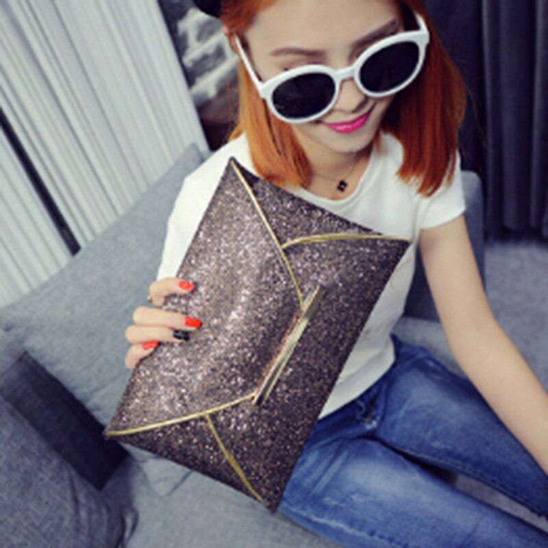 Fahion design feminino glitter lantejoulas bolsa feminina noite festa envelope saco de embreagem estilo socialite carteira bolsas ouro