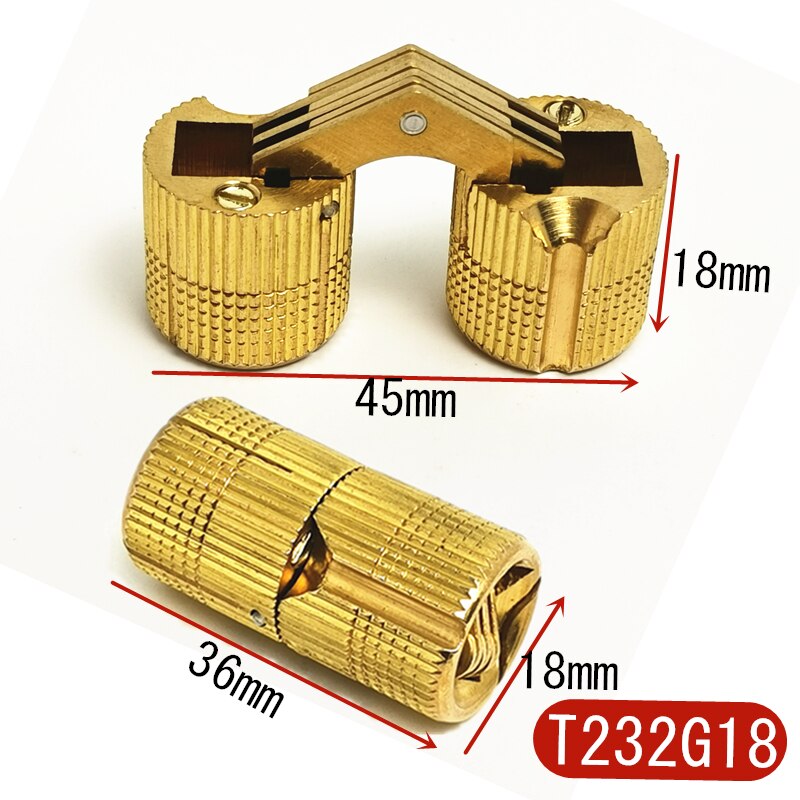 2pcs 8-24 mm Pure Copper Brass Furniture Hinges Cylindrical Hidden Cabinet Concealed Invisible Door Hinges For Hardware Box: 18mm