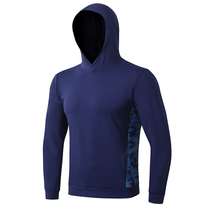 Men's Sportswear Running Fitness Training Hooded Sweatshirt Loose Casual Long-sleeved Camouflage Hoodie Jacket Quick Dry Tops: XL / navy blue