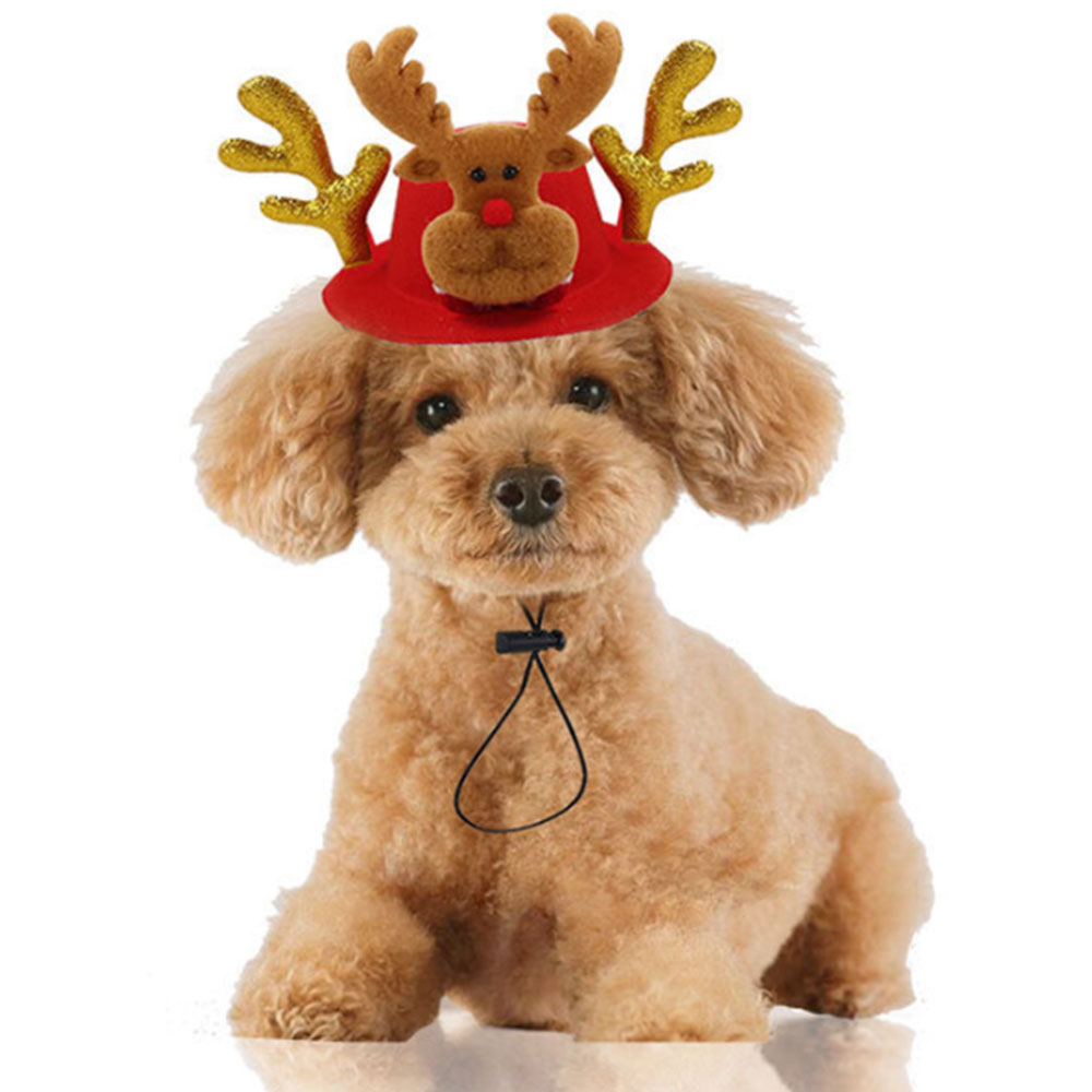Sjov xmas hat kæledyr hund kat jul hovedbeklædning jul elg rensdyr gevirer pandebånd hat tøj justerbar snemand cap 20