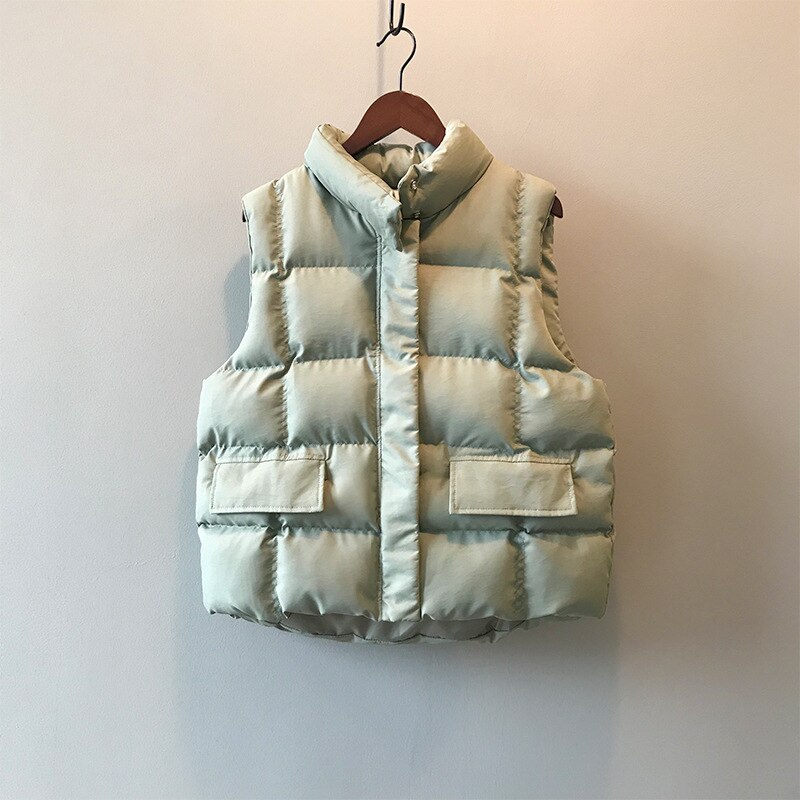 Kvinder vintervest frakkestativ krave kvinder chic bomuldsvest varme toppe vest chaleco mujer gilet casaco feminino: Grøn / L