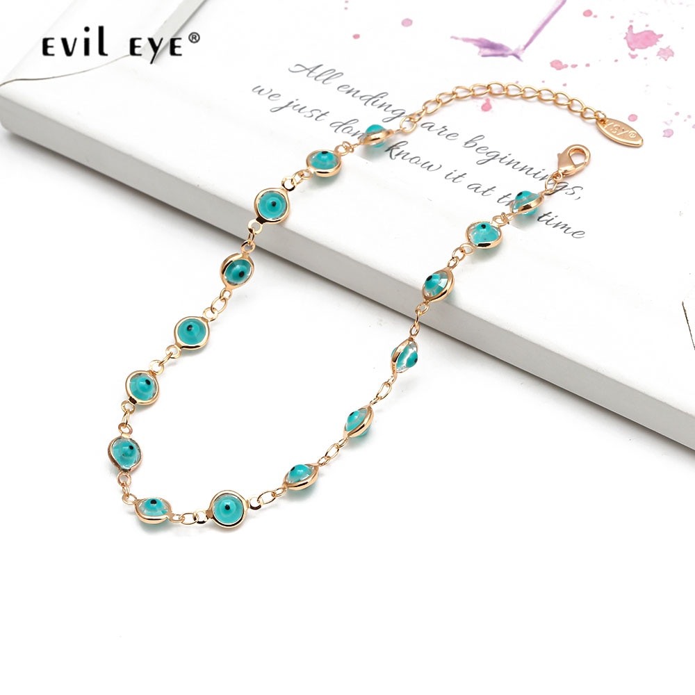 EVIL EYE Gold Color Ankle Bracelet Adjustable Leg Chain Blue Turkish Evil Eye Charm Anklet Jewelry for Women Girls BD198