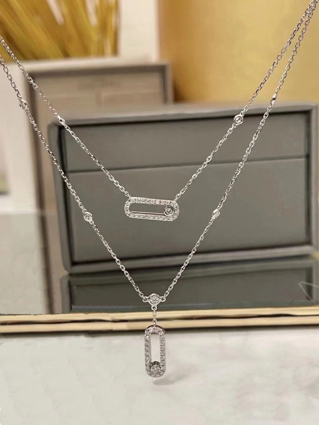 Collar clásico de doble capa Move Uno. S925 circonita brillante de plata, de boda de joyería de compromiso para mujer