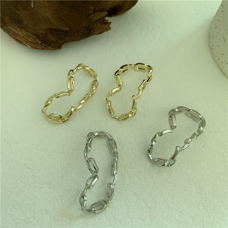 HUANZHI Geometric Chain Curved Metal Clip Earrings Ear Bone Clip Without Piercing for Woman Men Jewelry