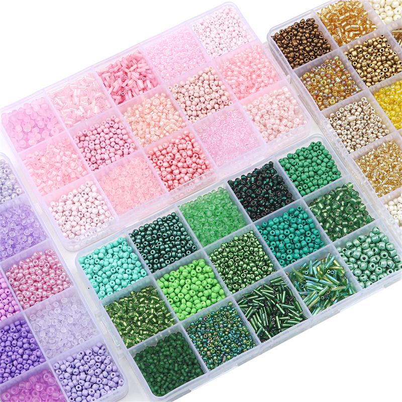 Juego de cuentas de vidrio de 15 colores para hacer pulseras, cuentas espaciadoras sueltas con caja de almacenamiento, Kit de cuentas de tubo para manualidades, dijes de collares
