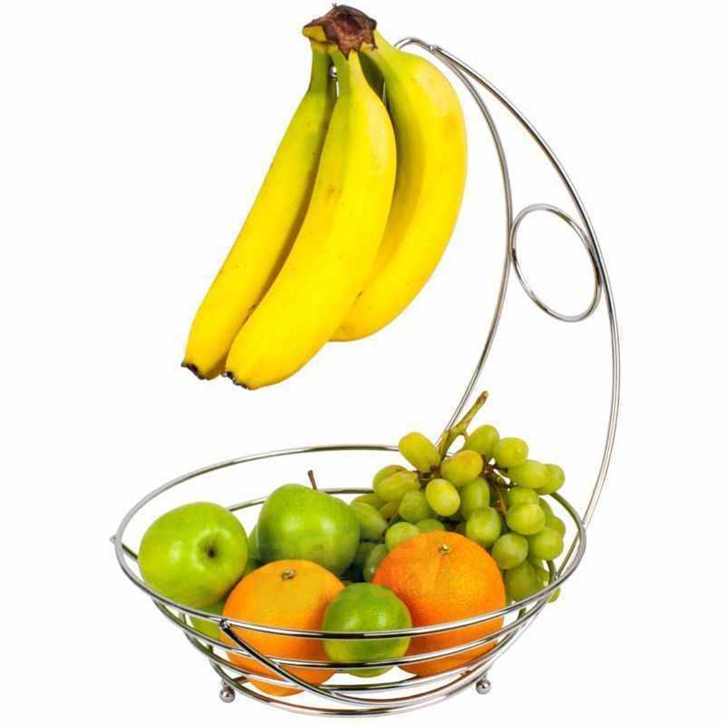 2 in 1 chroom ijzeren bananenhanger fruitschaal boomhouder mand standaard haak keuken fruitmand 240x240x440mm