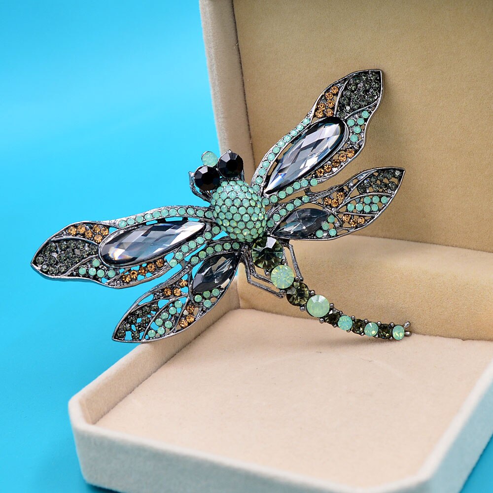 CINDY XIANG Rhinestone Large Dragonfly Brooches For Women Vintage Coat Brooch Pin Insect Jewelry 8 Colors Available: green