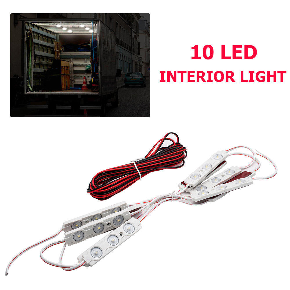 12v lyse hvite led interiørlyssett 10 led lys med 5m linjer for varebil transittbåter campingvogner tilhengere lastebiler  ip67