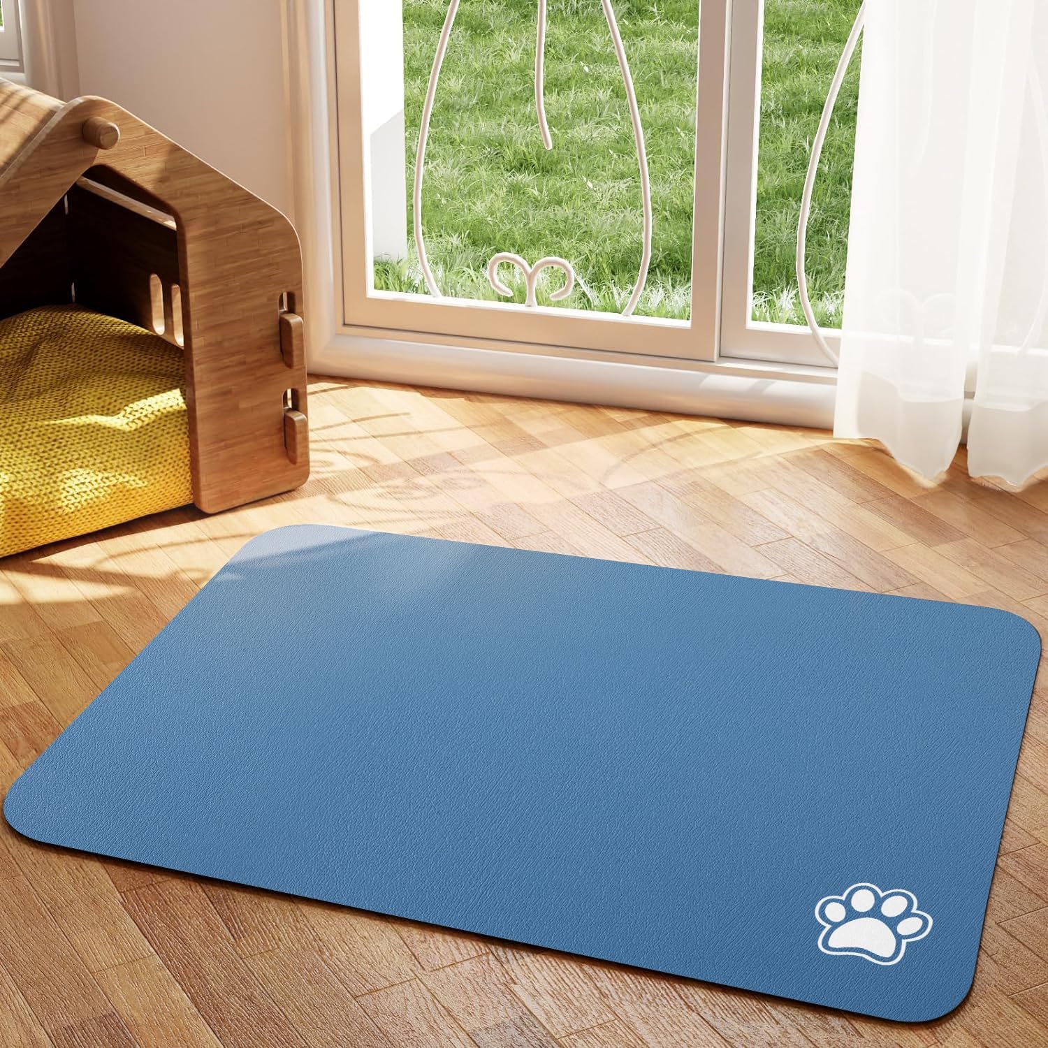 Pet Feeding Mat Absorbent Dog Cat Mat for Food and Water Easy to Clean Pet Placemats Quick Dry Dog Mat for Messy Drinkers: L / Blue