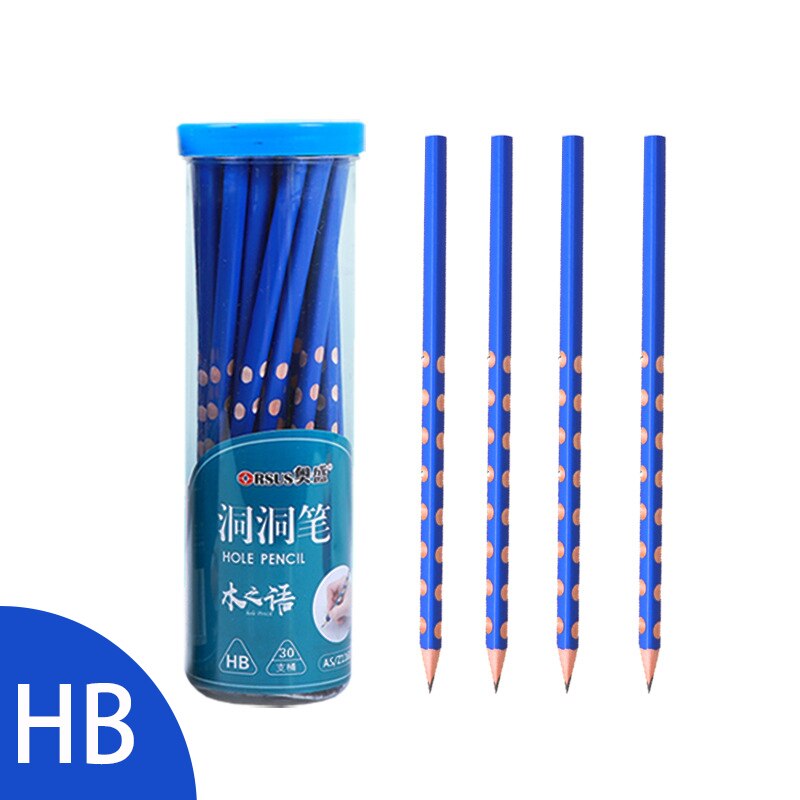 30 pcs pencil triangle HB student child correction grip 30 / bucket school student stationery office supplies writing pen: HB-Small hole