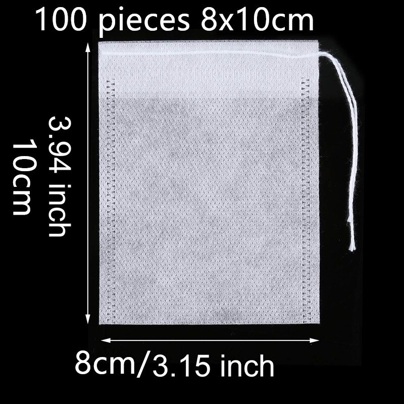 100 Pieces Disposable Tea Bag Drawstring Tea Filter Bags Empty Filter Cotton Bag for Loose Tea: 8x10cm