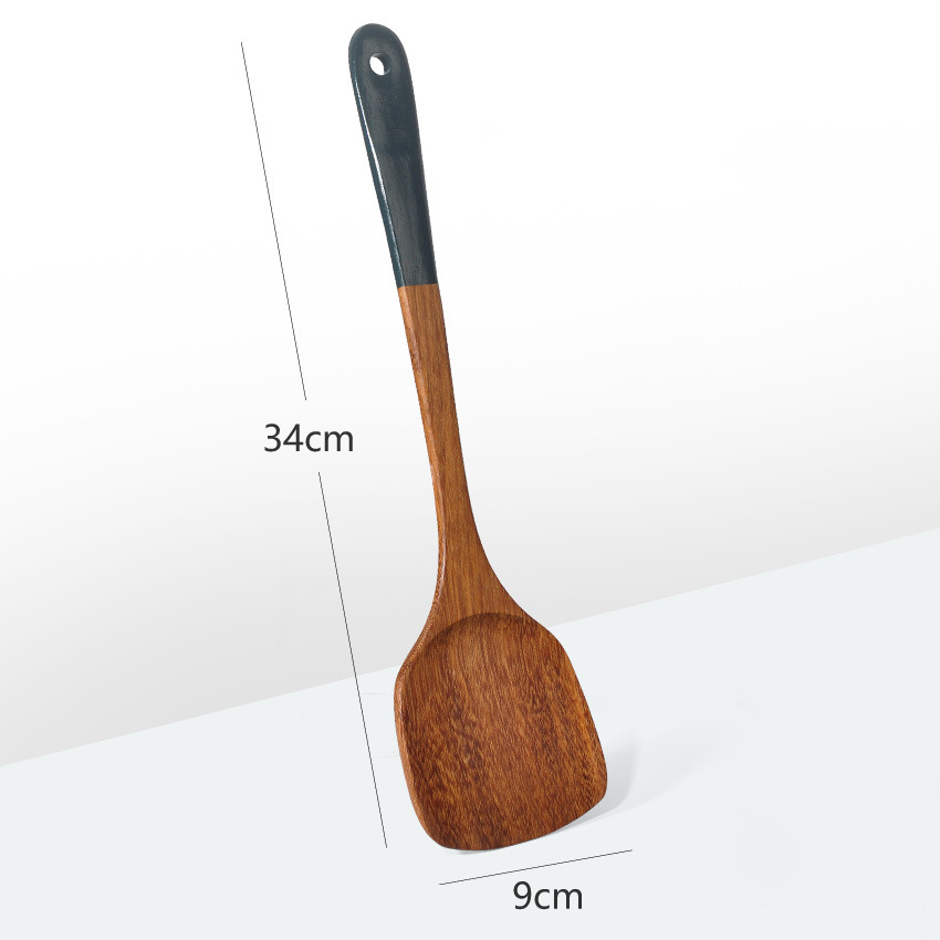 2022 Wooden Long-handled Spatula Wood Dark Green Handle Cooking Kitchenware Non-stick Soup Rice Spoon: 2