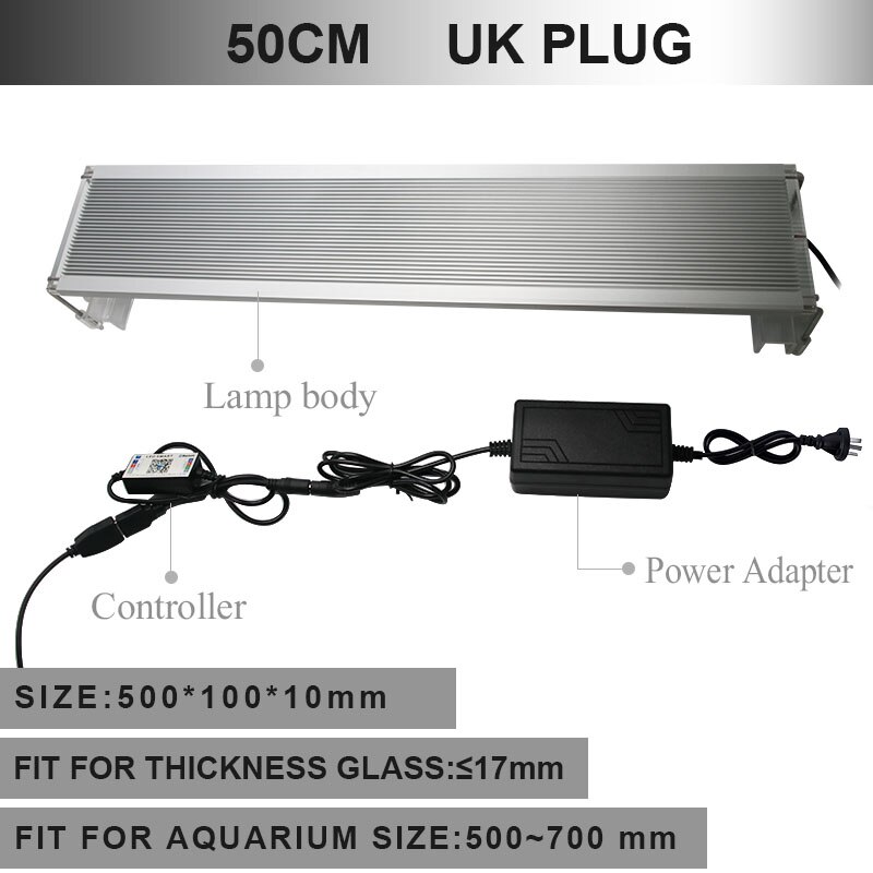 Zhongji 30-70 Cm Rgb Aquarium Led Verlichting Uitschuifbare Beugel Led Aquarium Verlichting Aquarium Licht Voor Aquarium Lampen voor Reptiel: 50CM UK Plug