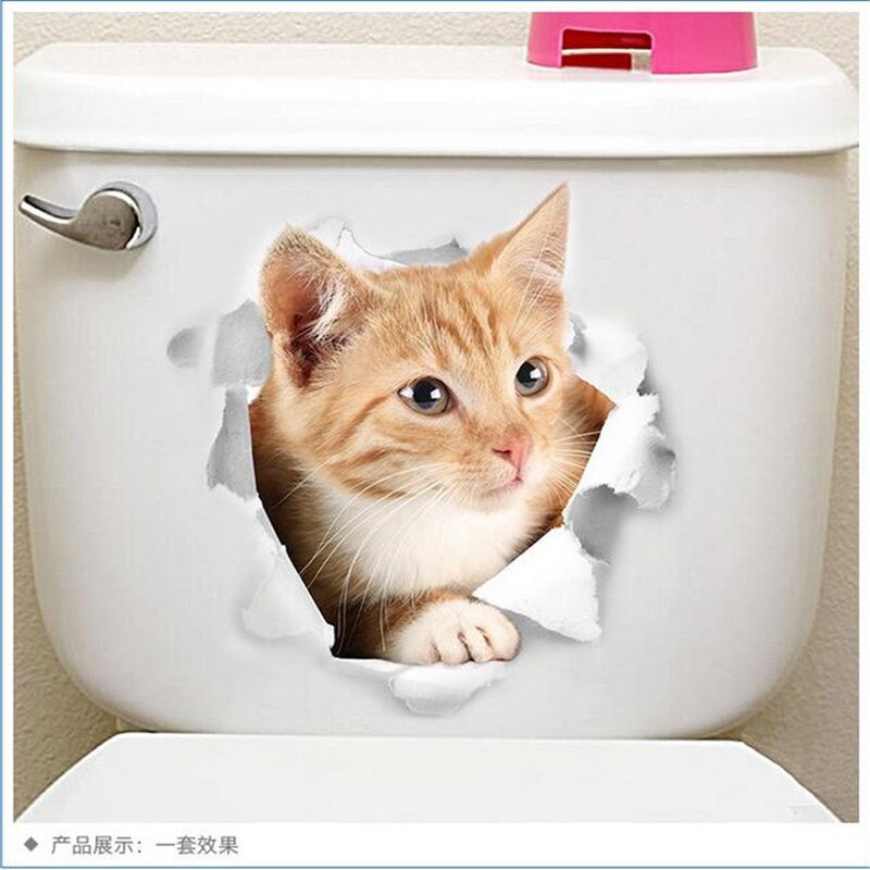1Pcs 3D Leuke Katten Decoratieve Stickers Op De Muur Pvc Dier Decor Toiletbril Badkamer Koelkast Deur