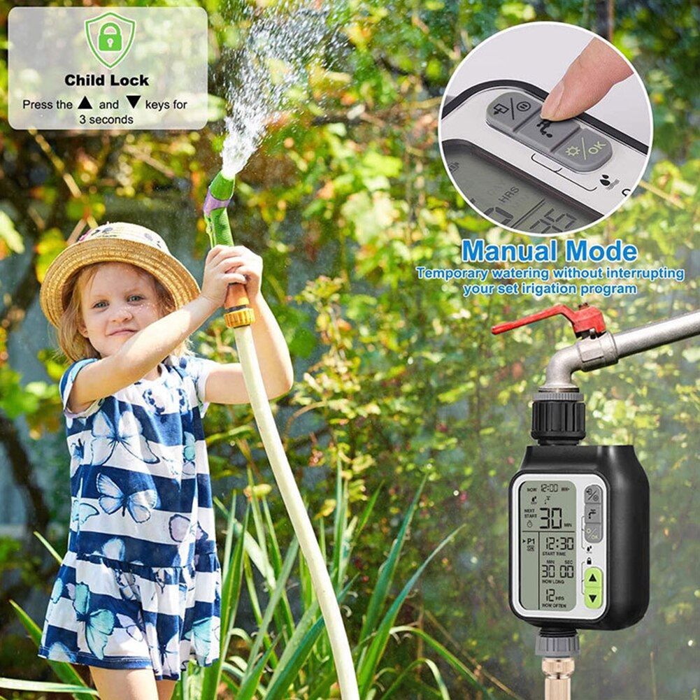 LCD Screen Controller Water Timer Automatic Irrigation Lawn Adjustable Home With Rain Sensor Garden Waterproof Device Outdoor