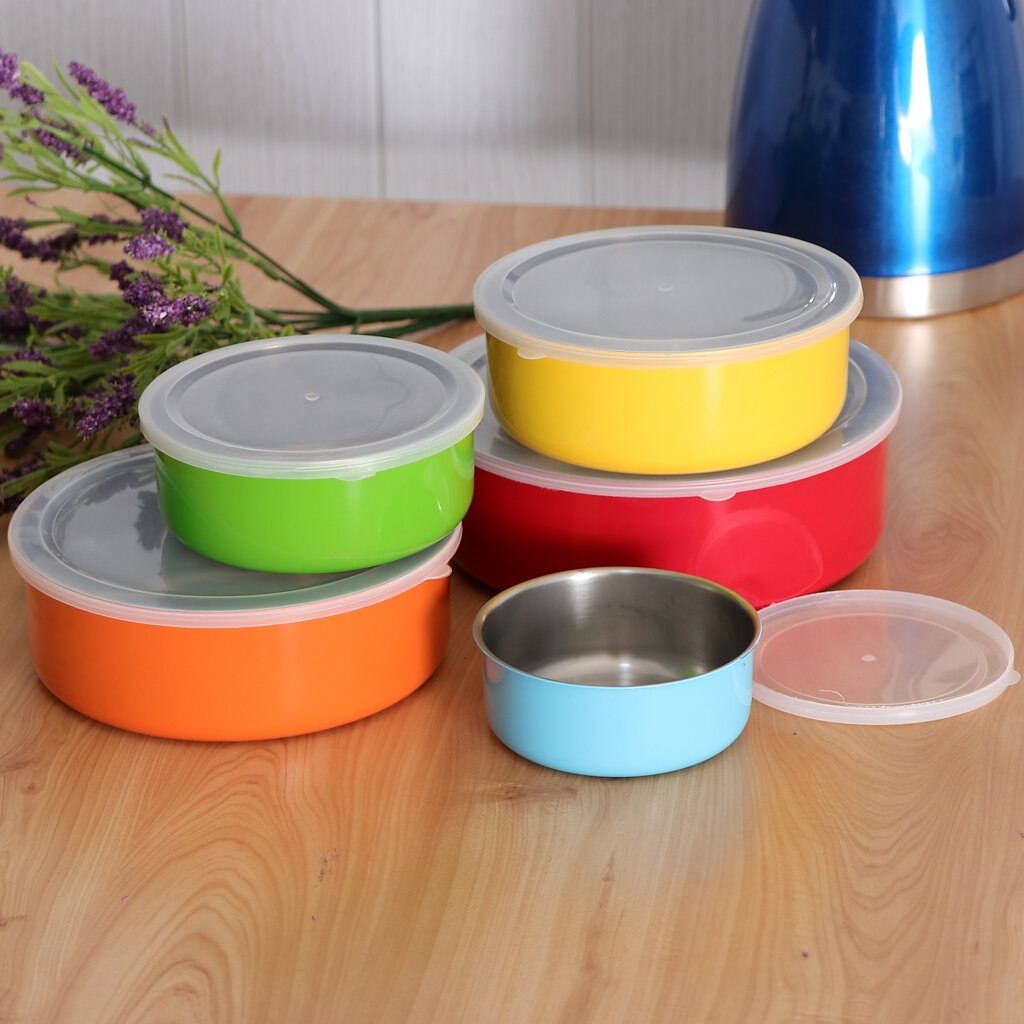 5Pcs Stainless Steel Mixing Bowls Set with Lids Non-Skid Silicone Covered Bowl Set for Food Beads Nuts Fruit Vegetable Container