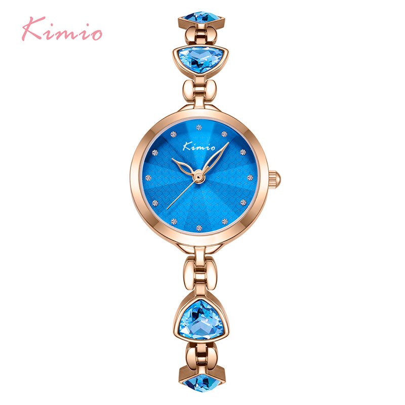 Kimio merk dames armbandhorloges luxe dames kristal quartz horloge onregelmatige edelsteen jurk waterdicht polshorloge relogio feminino: Blauw horloge