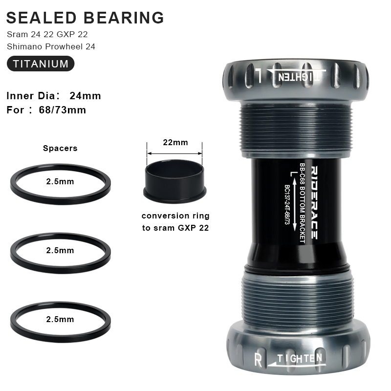 Soporte inferior de bicicleta rodamiento sellado 24 22mm MTB bicicleta de carretera BB68/73 movimiento Central de carro Hollowtech para bielas SRAM GXP: Rojo