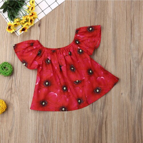 Infant Kids Baby Girls Off Shoulder Floral Tops T-Shirt Casual Clothes Sunsuit