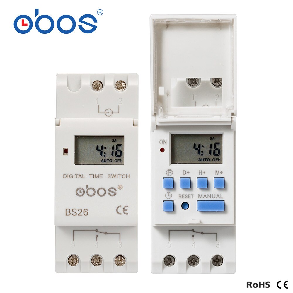 Obos sähkökatkot muisti 220v digitaalinen ajastin din ajastin digitaalinen 16 kertaa päälle/pois päivässä aika asetettu alue 1 min -168h