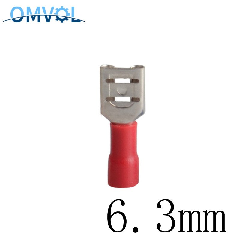 Terminal de crimpado eléctrico aislado hembra para conectores AWG 16-14, Conector de Cable, 6,3, 50 Uds.: Rojo