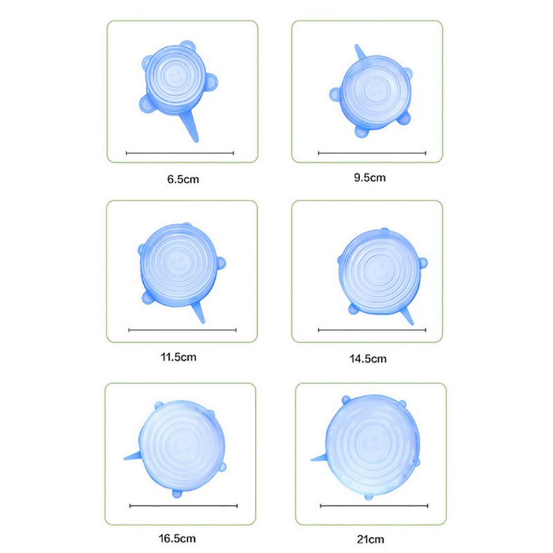 6 Pcs/Set Reusable Silicone Food Wrap Stretch Vacuum Seal Cover Saran Wrap Kitchen Organization Food Fresh Keeping Sealed lids