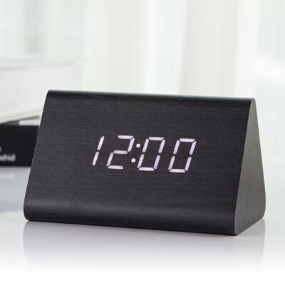 Jinsun Wekker Moderne Houten Thermometer Desk Klokken Led Digitale Klok Geluid Controle Mini Led Tafel Klok: black-white