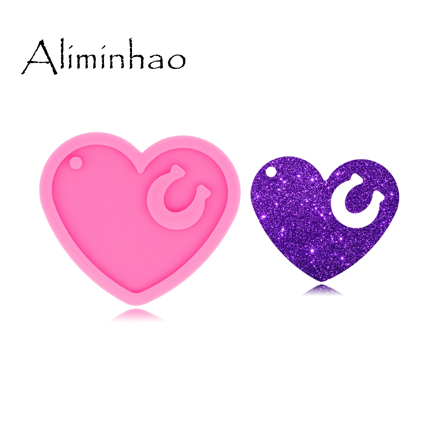 DY0563-Molde brillante de corazón y herradura para llavero, resina UV, molde de silicona líquida, artesanía para DIY, fabricación de collares y joyas: Default Title