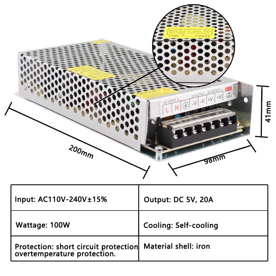 AC DC 110V 220V TO 5V Power Supply 5V 2A 3A 5A 10A 20A 30A 5V Power Supply Transformer 220V To 5 V Volt Alimentation Led Driver