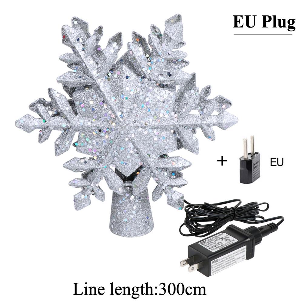 Ourwarm juletræ topper tændt med hvid snefnug projektor roterende 3d glitter tændte julepynt til træ: Eu-stik