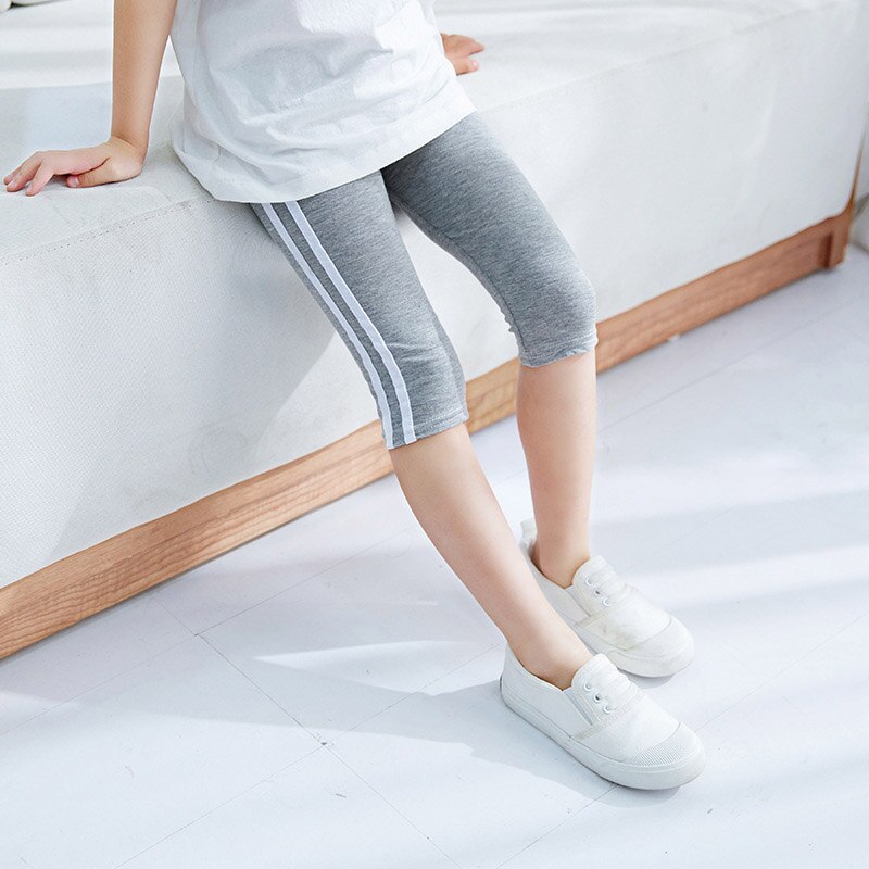 Zomer Kids Leggings Kalf Lengte Zachte Witte Gestreepte Mode Sport Stijl Meisje Leggins Dunne Broek Snoep Leginsy Getry