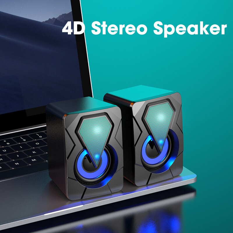 4D Stereo Speakers Computer Subwoofer For Laptop PC With LED Light Surround Sound Desktop Colorful Column Soundbar Box Music