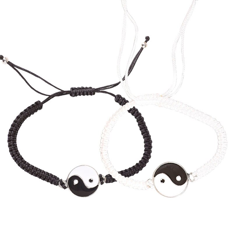 Mode Paar Armband 2 Delige Set Van Retro Zwart En Wit Gevlochten Touw Beste Vriend Hand Ketting Bff Vriendschap Sieraden: combination