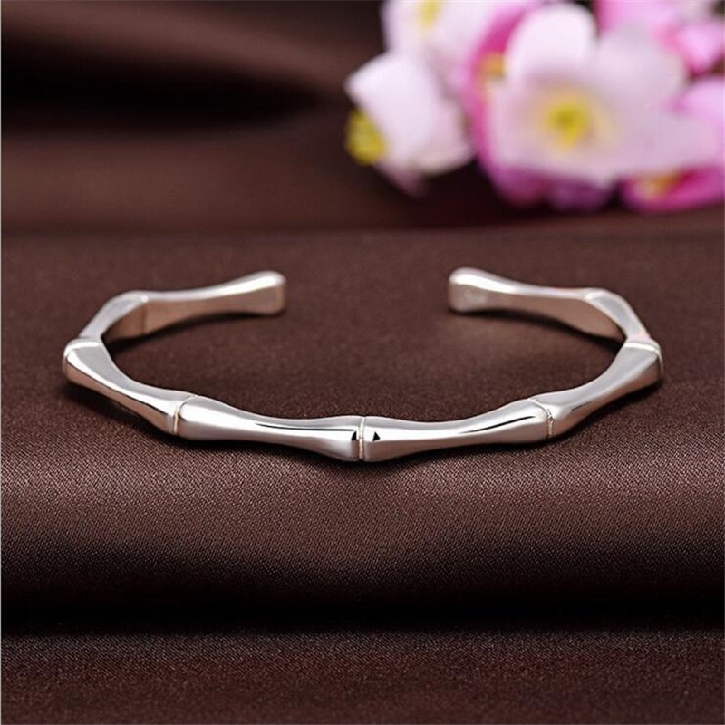 Korean Style Simple Bamboo Bracelets 925 Sterling Silver Jewelry Smooth Personality Bangles SB190