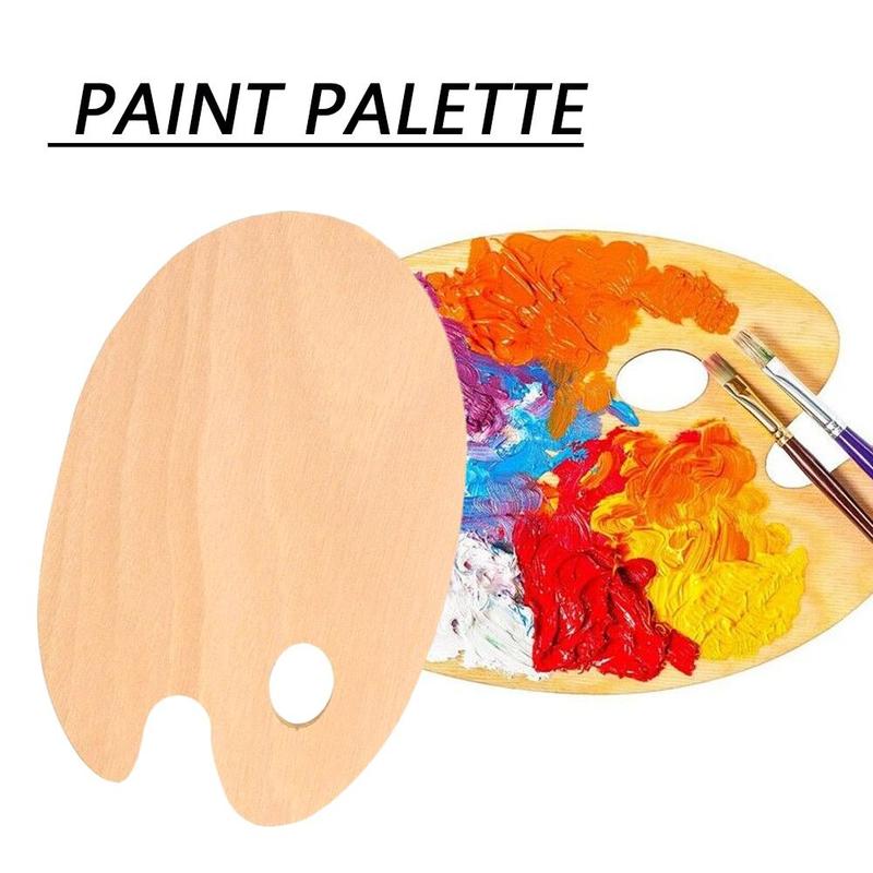 Træmaleripalet glat bakke palette kunstforsyninger hul flad oliepalet kunstner med akvarel akryl oval maling tommel  t6 r 3