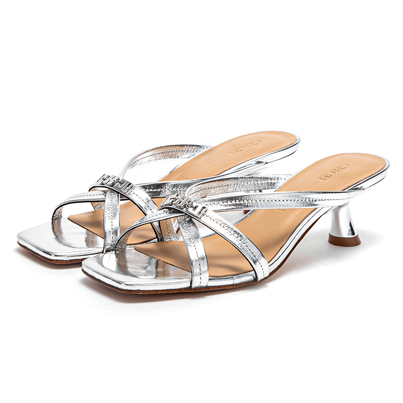 CH Women's Sandals Summer Cowhide Thin Belt Business Sandals Wedding and Dinner Shoes: black / 6