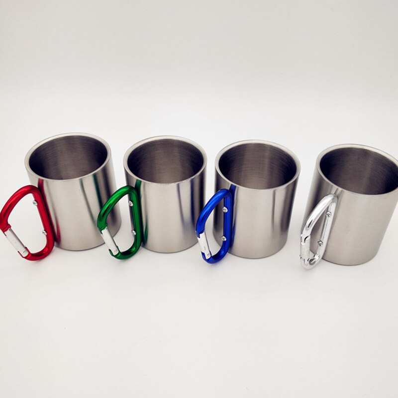 200Ml Rvs Cup Voor Camping Reizen Outdoor Cup Met Handvat Karabijnhaak Klimmen Backpacken Wandelen Draagbare Kopjes
