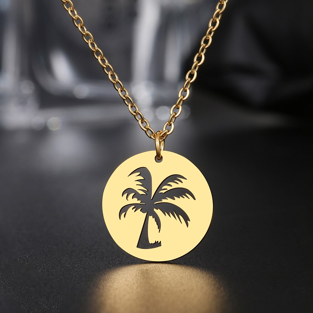 Rvs Kettingen Hollow Kokospalm Hanger Mode Choker Ketting Charme Ketting Voor Vrouwen Sieraden Party Huwelijksgeschenken: Gold