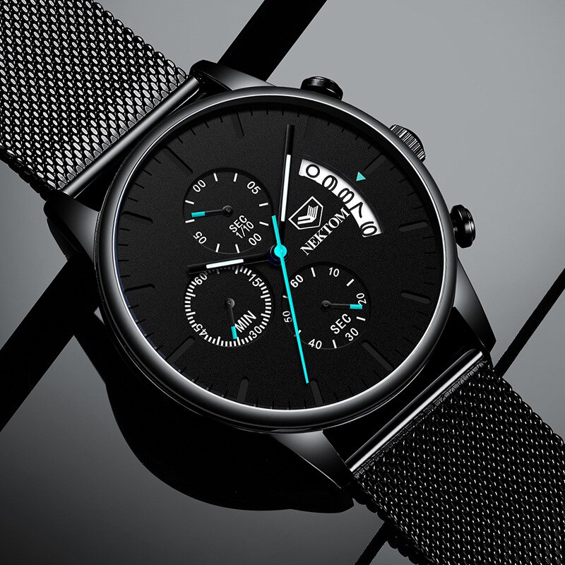 Nektom Mannen Horloge Mode Stalen Band Quartz Horloge Waterdicht Lichtgevende Trend