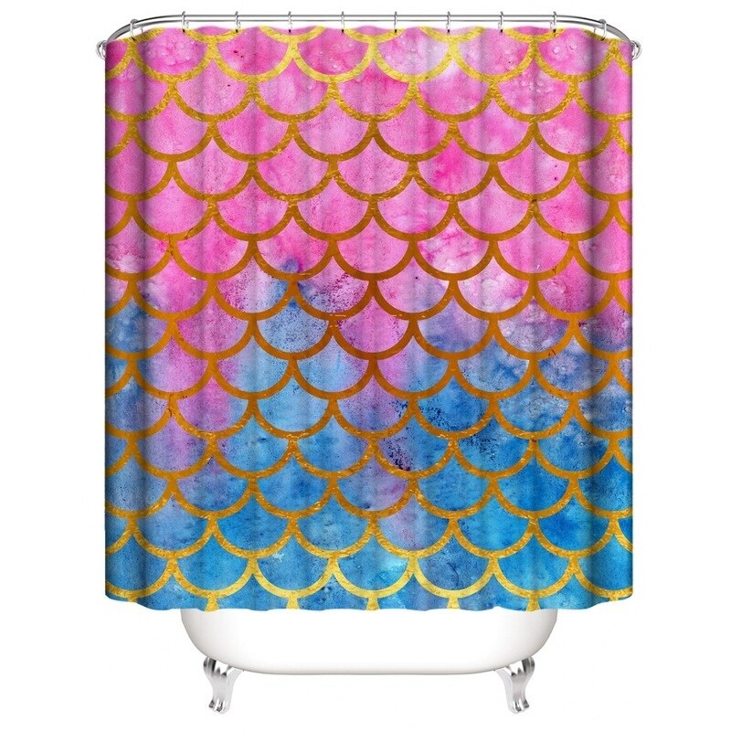 Sirène écailles géométrique étanche rideau de douche 4 pièces salle de bain ensemble tapis couverture toilette couverture bain tapis Pad décor à la maison: Curtain 150 x 180cm