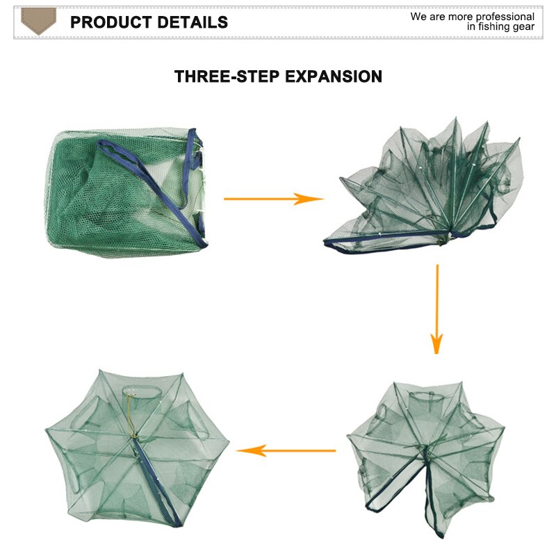 Automatic Trap Fishing Net Fish Shrimp Minnow Crab Baits Cast Mesh Trap 6/12Holes Folded Hexagon Fishing Shrimp